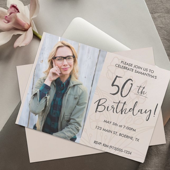Invitation Photo Floral Boho 50e Anniversaire (50th Birthday Photo Invitation)