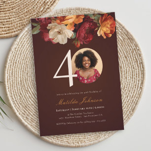 Invitation Photo Floral Bourguignon Romantique 40e Anniversai