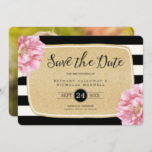 Invitation Photo Floral Chic Sauvez la date  Parties scintill