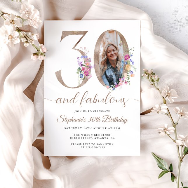Invitation Photo Floral de Printemps 30e Anniversaire (Créateur téléchargé)
