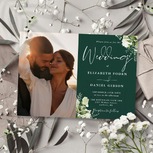 Invitation Photo floral de verdure Mariage vert émeraude