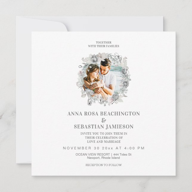 Invitation *~* PHOTO Floral QR code AR16 RSVP Mariage (Devant)