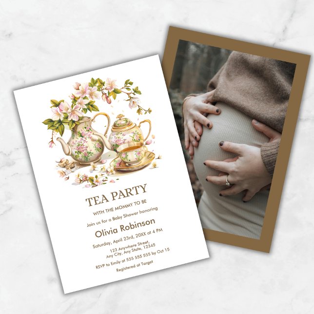 Invitation Photo Floral Tea Party Time for Tea Baby Shower  (Photo Floral Tea Party Time for Tea Baby Shower Invitation   )