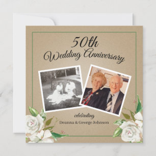 Invitation Photo Floral Vintage 50e Anniversaire de Mariage
