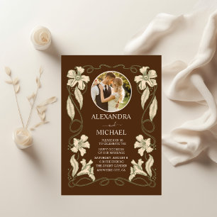 Invitation Photo Floral Vintage Art Nouveau Mariage