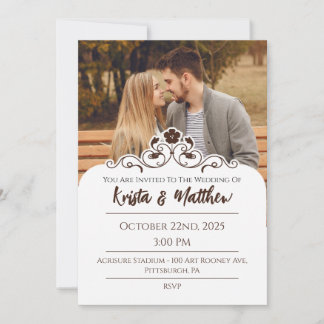 Invitation Photo florale blanche à moitié personnalisée