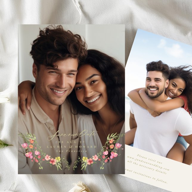 Invitation photo florale cadre subtil enregistrer la date mar (Créateur téléchargé)