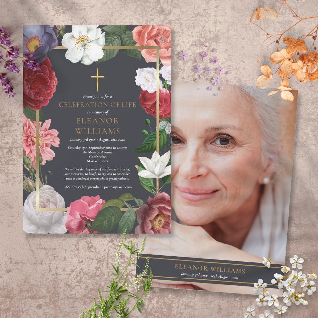 Invitation Photo florale de rose pour célébration (Créateur téléchargé)