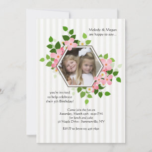 Invitation photo florale hexagonale
