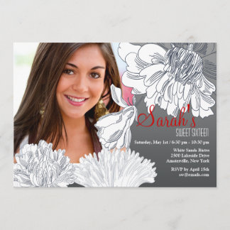Invitation photo florale noire et blanche