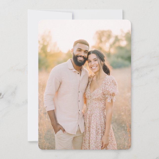 Invitation Photo Florale Rose Beige Romantique (Devant)