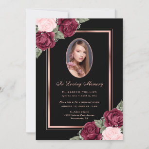 Invitation Photo Florale Rose Noir En Mémoire Amoureuse