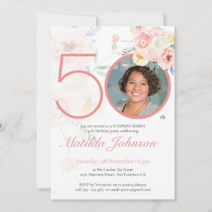 Invitation Photo florale rose personnalisée Surprise 50e anni