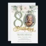 Invitation Photo florale Sage and Gold 80th Birthday<br><div class="desc">Sage and Gold Floral Photo 80th Birthday Invitation. Célébrez un moment marquant avec cette invitation intemporelle à fêter un anniversaire fleuri avec des fleurs d'aquarelle douce, d'élégants accents verts de sauge et un script d'or luxueux. Un espace photo personnalisable en fait un espace personnel unique, parfait pour honorer votre invité...</div>