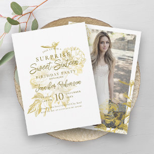 Invitation Photo florale simple or SURPRISE Sweet 16