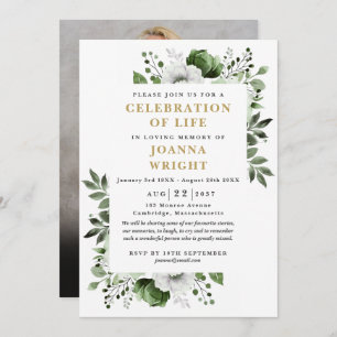 Invitation Photo Florale Verte Célébration De La Vie Funérair
