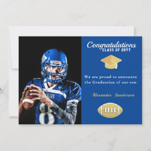 Invitation Photo Football joueur graduation bleue