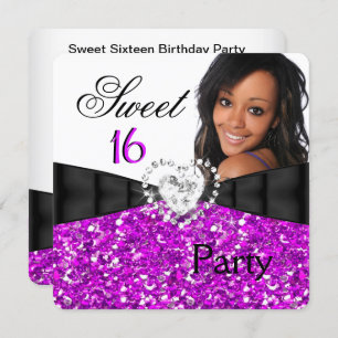 Invitation Photo Fuchsia Parties scintillant Sweet 16 16e ann