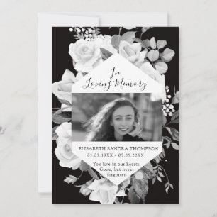 Invitation Photo funéraire Memorial Floral Black Poem Card