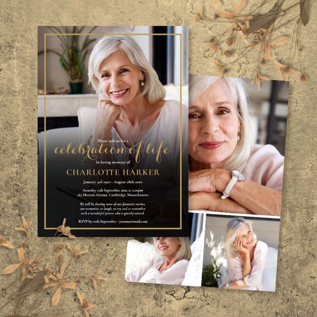 Invitation Photo funéraire moderne Collage Célébration de la  (Modern Funeral Photo Collage Celebration of Life Invitation)