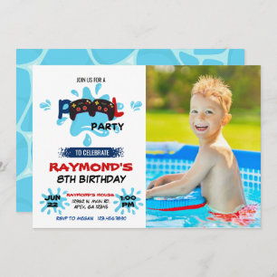 Invitation Photo Gamer Pool Party Anniversaire