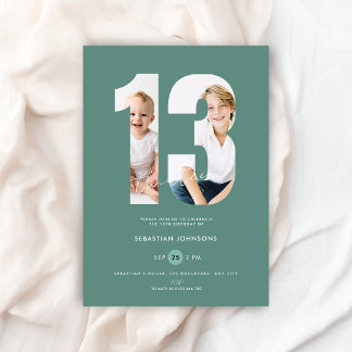 Invitation Photo Garçons Vert Personnalisé Numéro Anniversair