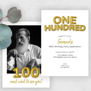 Invitation photo Gold Balloon 100th Birthday