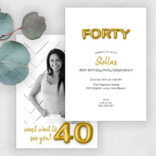 Invitation photo Gold Balloon 40th Birthday