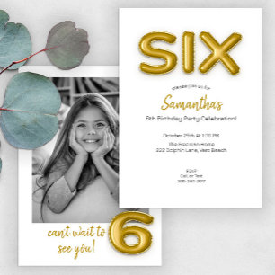 Invitation photo Gold Balloon sixième anniversaire