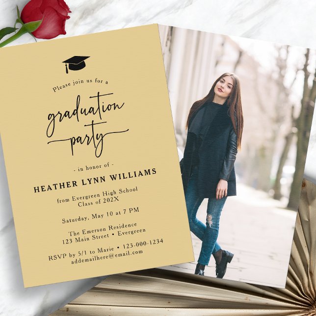 Invitation Photo Gold Black Graduation (Gold Black Graduation Party Photo Invitation by Painted Paperie
)