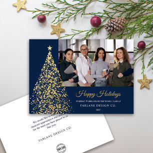 Invitation Photo Gold Christmas Tree Business Holiday Card