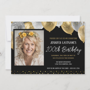 Invitation photo Gold et Black 100th Birthday