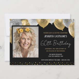 Invitation photo Gold et Black 60th Birthday