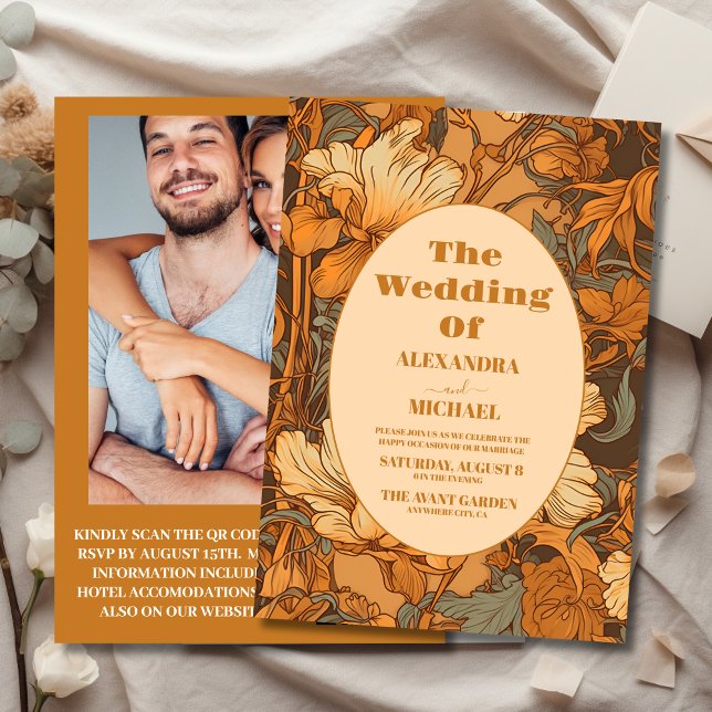 Invitation Photo Gold Floral Art Nouveau Mariage (Créateur téléchargé)