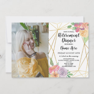 Invitation Photo Gold Frame Flowers Retraite