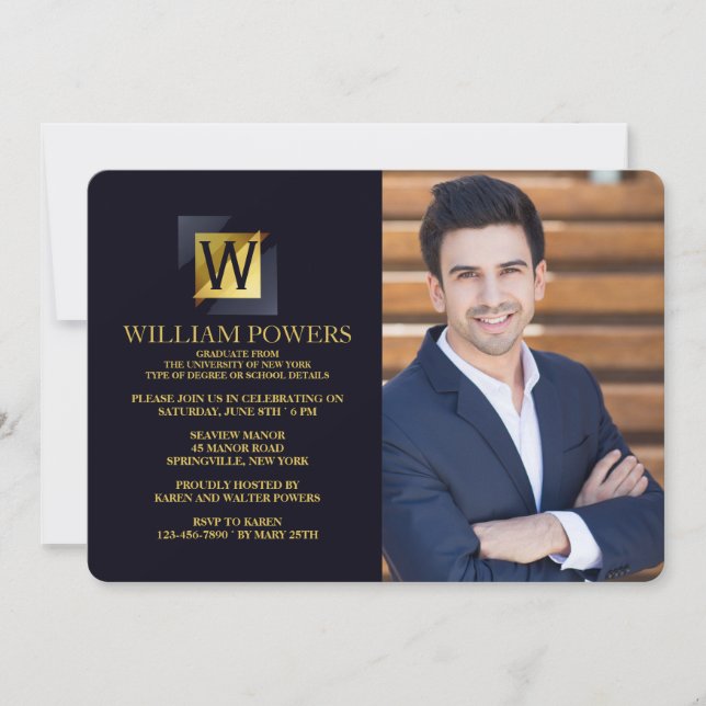 Invitation photo Gold Initial (Devant)