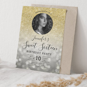 Invitation PHOTO Gold Parties scintillant Argent Bokeh Lights