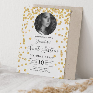 Invitation PHOTO Gold Parties scintillant Confetti Sweet 16 P