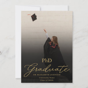 Invitation Photo Gold Script PhD Diplôme Fête de Remise des D