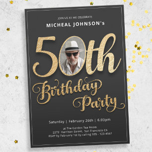 Invitation Photo Gold Typographie 50e fête d'anniversaire