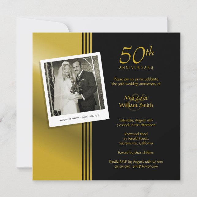 Invitation Photo Golden 50th Mariage Anniversary Party (Devant)