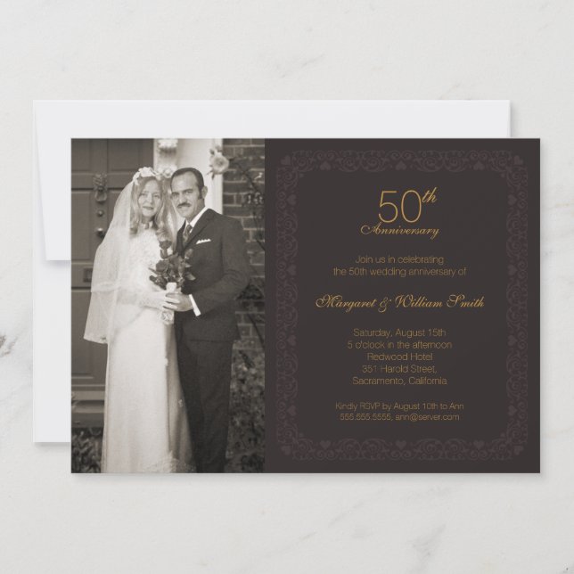 Invitation Photo Golden 50th Mariage Anniversary Party (Devant)