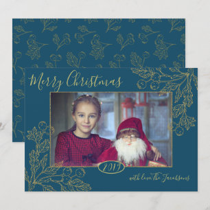 Invitation Photo Golden Foil Winter Berries