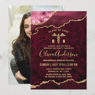 Invitation Photo Golden Red Nursing School Graduation Party
