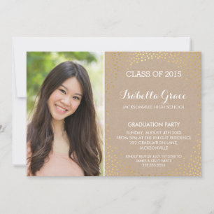 Invitation PHOTO GRAD FÊTE mini confetti d'or éco kraft