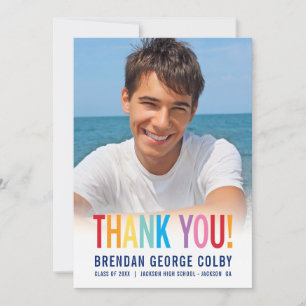 Invitation PHOTO GRAD MERCI en gras type bloc coloré