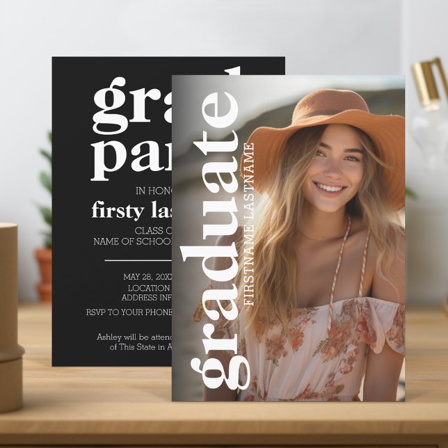 Invitation Photo Graduate Gras - typographie - Grad Party (Graduation Party Invitation and Announcement with Photo)