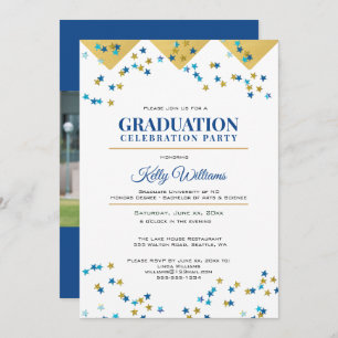 Invitation Photo Graduation Celebration Party, Or, Bleu,