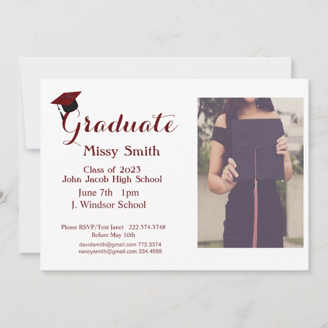 Invitation Photo Graduation, Classe d'Invitation 2024 Maroon (Devant)
