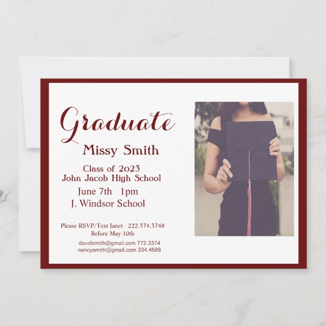 Invitation Photo Graduation, Classe d'Invitation 2024 Maroon (Devant)